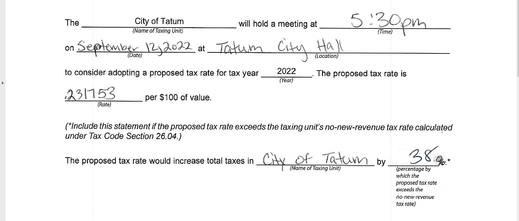 Tatum, Rusk County Tax Office City of Tatum, TX